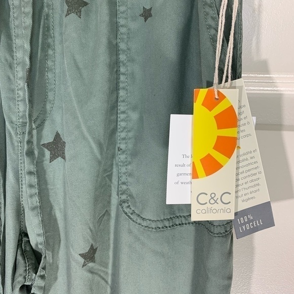 C&C California Flowy Sage green Boho Stars Print Jogger 100 % Lyocell Pants Sz M - Picture 7 of 13